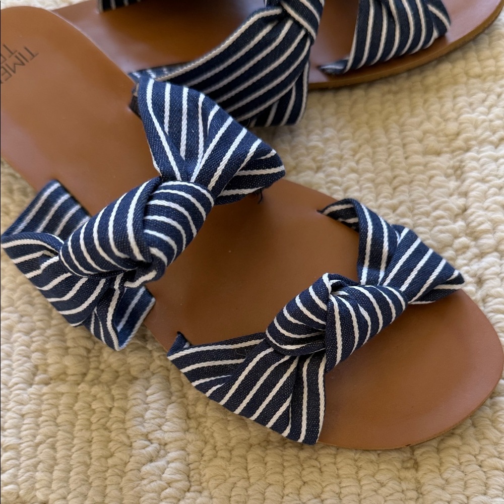Time and Tru Women's Navy and Cream Striped Sandals